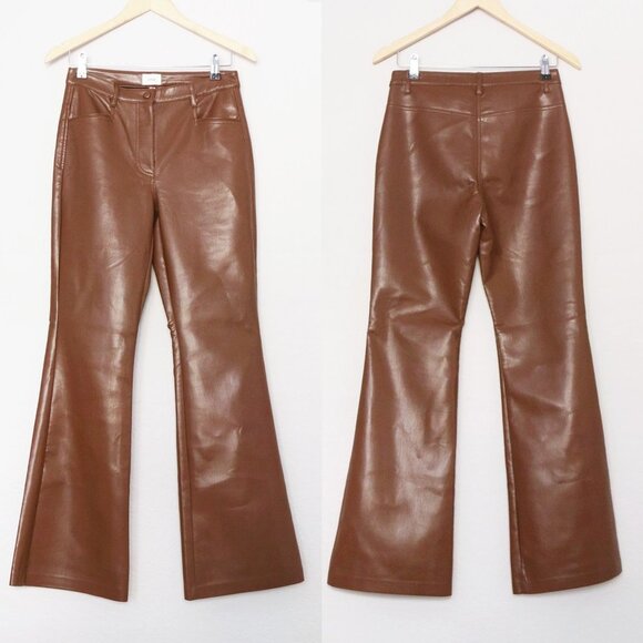 Wilfred Aritzia Beatrix Pants in Cognac Vegan Faux Leather Flared Pants 6 $148 - Picture 4 of 16